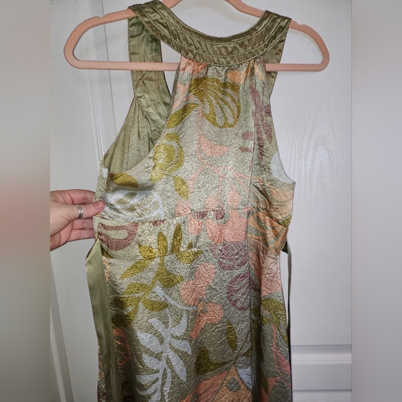 Floral Midi Dress With Invisible Zipper And Satin Waist Tie--100% Acetate Satin - Picture 11 of 15